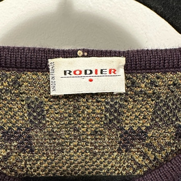 VTG Rodier France Purple Printed Wool Blend Cardigan Sweater Jacket Size XL - Picture 5 of 8